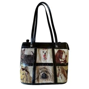 Brighton Rare Leather & Needlepoint "Doggie" Bag